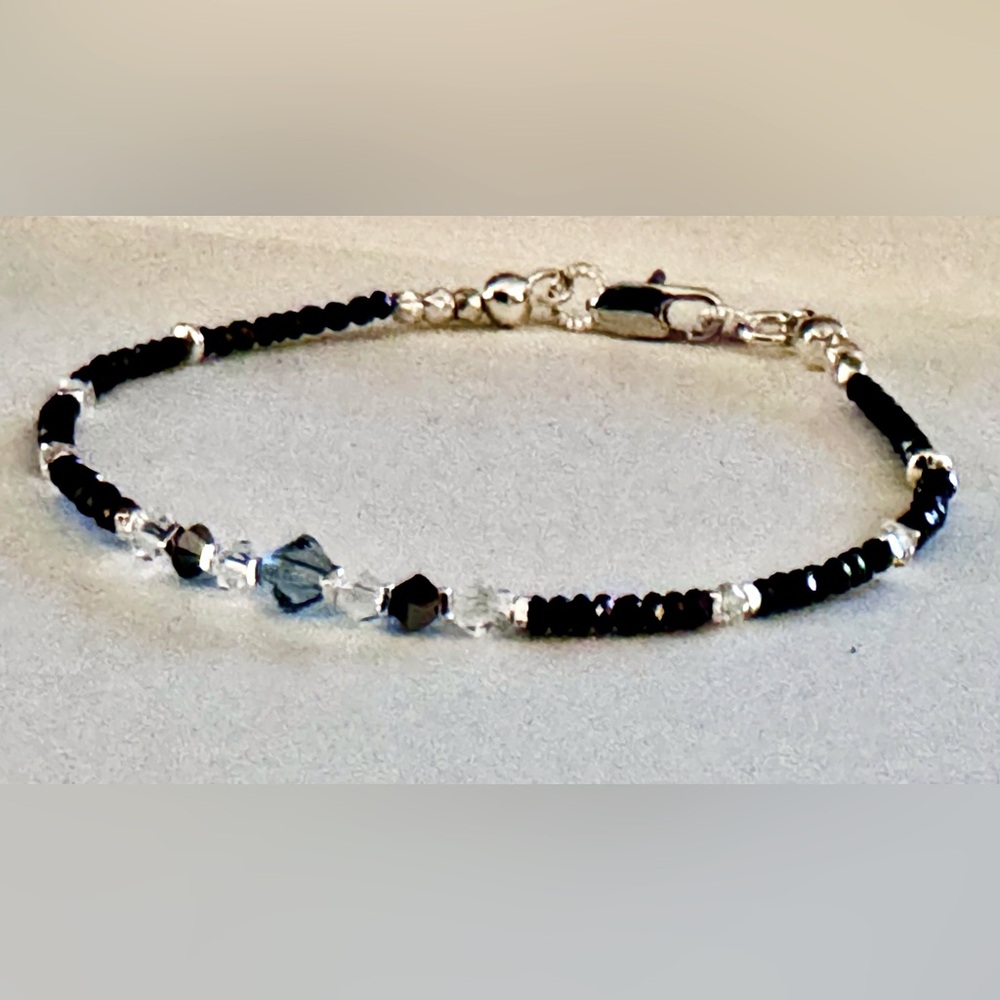 Swarovski Crystal, Micro Faceted Black Spinel Bracelet set in Sterling Silver